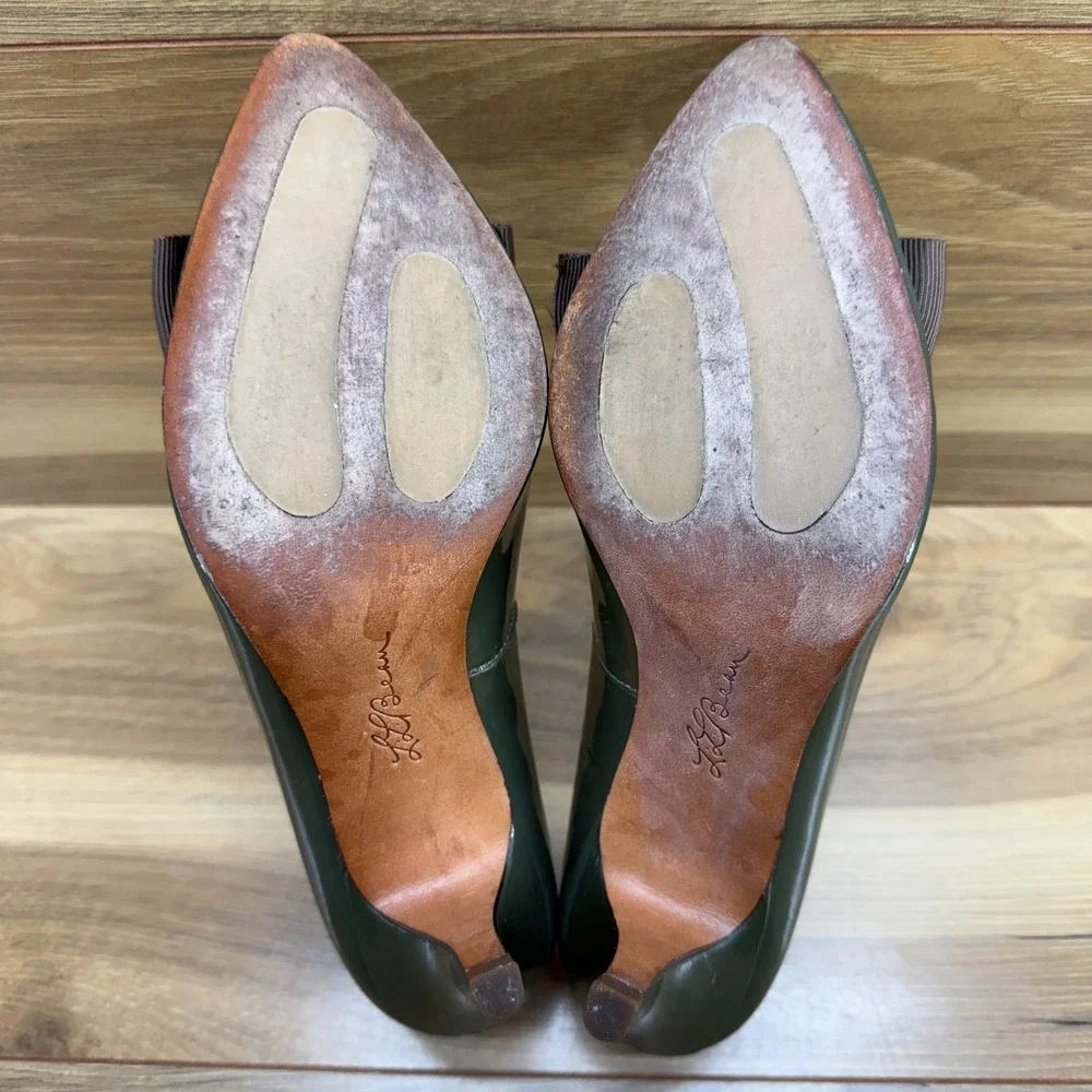 LL‎ BEAN Bow Pumps Womens 8 M Green Patent Leather Bow
